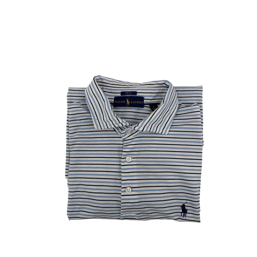 Ralph Lauren Pro Fit Golf Polo Shirt Mens Medium Blue White Striped AJGA Logo